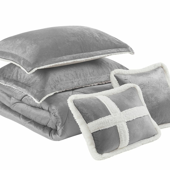 🌹KING 💫 Reversable 🤸‍♀️ 5 Piece Bed In A Bag ⭐ Mink to Sherpa Silver 🥳 NWT ⭐ - Picture 5 of 14